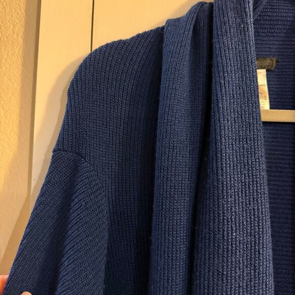 Ruti Fine Merino Wool Blend Open Waterfall Knit Cardigan Asymmetrical Blue OS - Picture 4 of 5